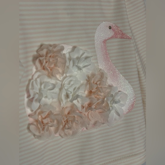 Kate Mack Swan Swimsuit Rashguard Shirt Pink Stripes Glitter 3-6 Months - Picture 3 of 7